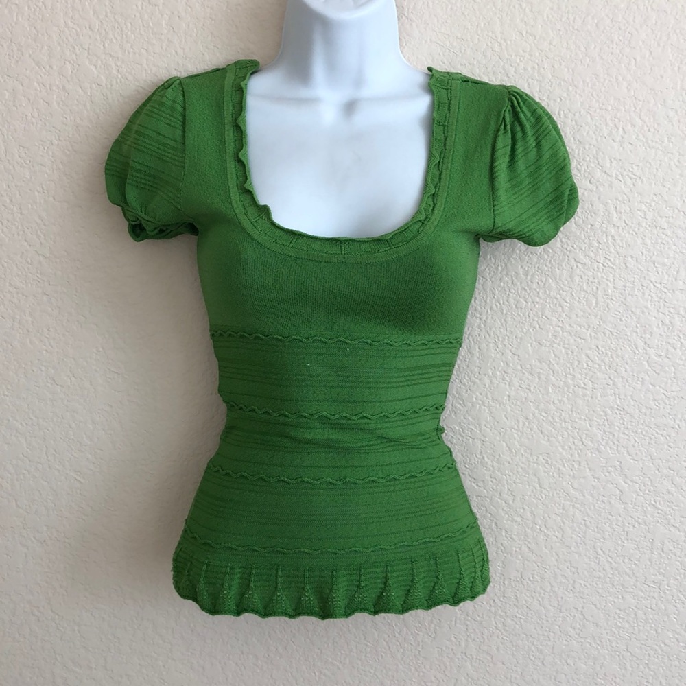 Bebe Green Scalloped Detail Top